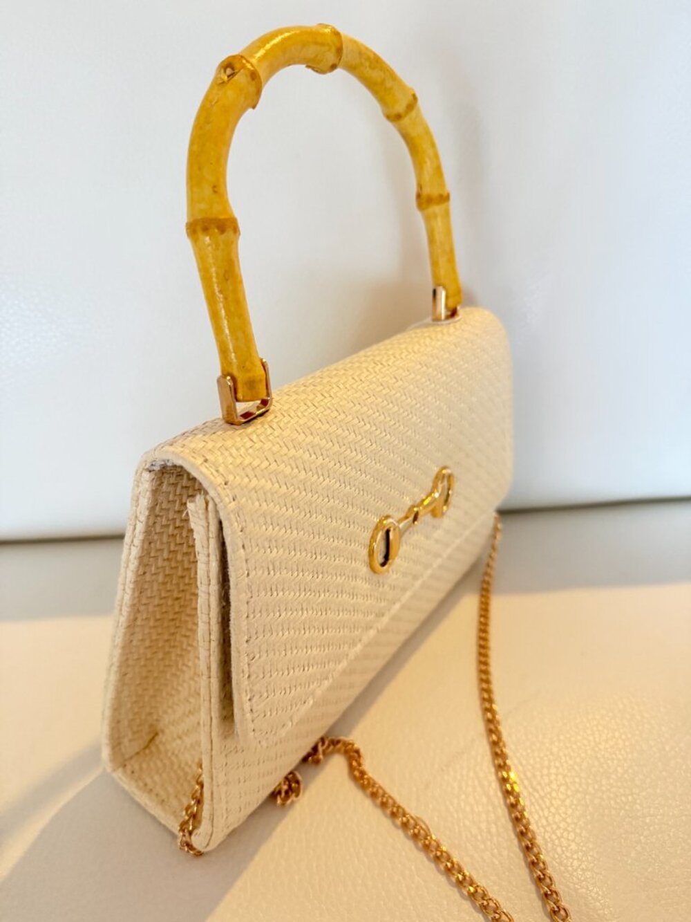 NWT Tommy Bahama Woven Raffia Bamboo Handle Satchel Crossbody bag Natural - Picture 2 of 6